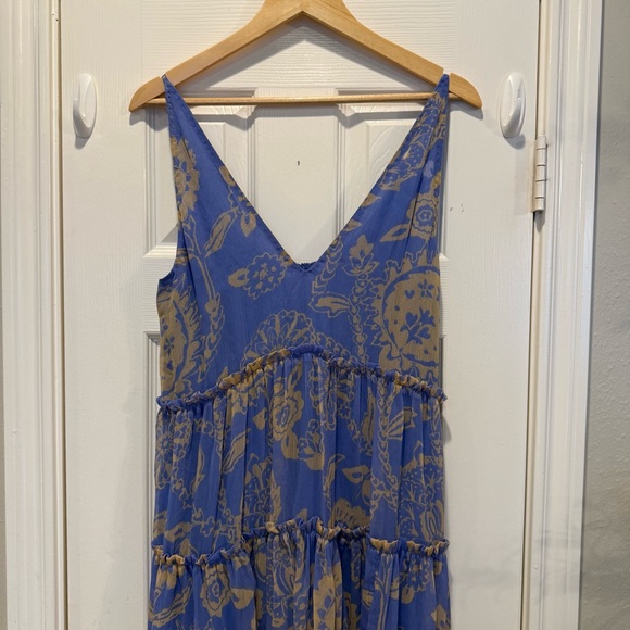 Free People Julianna Maxi Dress Blue Floral Flowy Oversized Boho Size Med FLAW - Picture 5 of 12